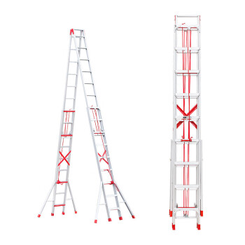 鸣固 伸缩人字梯铝合金加厚户外工程广告安装用双面升降梯子特厚工程款 7米