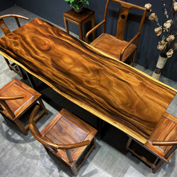 榕鹭胡桃木实木大板茶桌椅组合老板桌办公桌书画桌自然边禅意茶台原木
