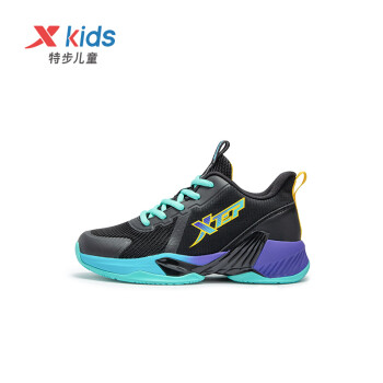 特步(xtep)童鞋篮球鞋男童网革高帮缓震学生训练绑带运动鞋