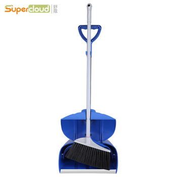 舒蔻 【带梳齿/多色可选】防风梳齿型扫把簸箕套装 不锈钢杆畚箕 扫帚 簸箕扫把搓斗组合两件套【蓝色】