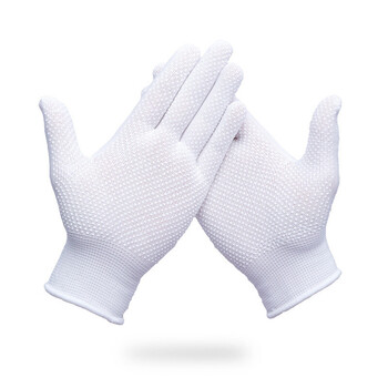 者也（ZYE）礼仪手套 加厚棉汗布劳保手套检阅表演白手套 尼龙点塑防滑12双 