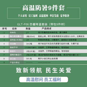 F06 防暑清凉套装 高温慰问清凉驱蚊防暑包 夏季降温礼品包 9件套 企业定制