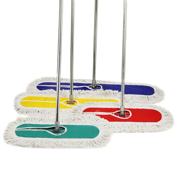 康丽雅  平板拖把80CM 长柄分类大堂尘推商用棉纱线排拖地拖蓝色 1个装