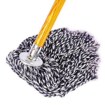 领象 木杆拖把棉线大堂老式墩布尘推拖布工厂物业吸水拖把 蓝白圆头