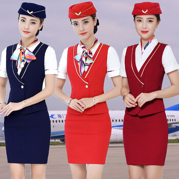 工作服套装夏季高铁乘务员空姐职业套装女空乘美容院工作服藏青裤子s