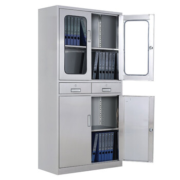 京顿JINGDUN 201不锈钢文件柜办公资料柜档案柜不锈钢财务凭证票据带锁玻璃储物柜 201二斗玻