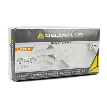 代尔塔（Deltaplus）201372 V1310一次性带粉乳胶防化手套餐饮乳制品加工 定做 9.5码 100只/盒