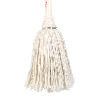 鸣固 老式拖把 棉线墩布白圆头加固木杆 大堂尘推拖布工厂物业吸水拖把 不锈钢抱箍棉纱