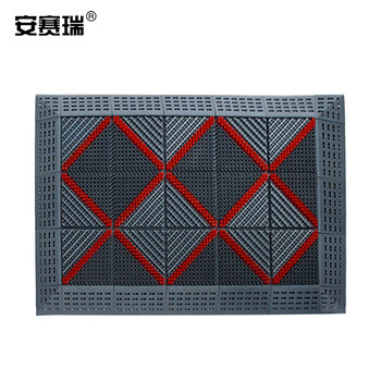 安赛瑞 室外镂空除尘地垫 EVA拼接除尘地垫 拼接式刮泥防滑脚垫 单刷红刷灰底 45×45×2.5cm 23306