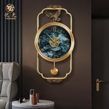 优光新中式挂钟客厅纯铜摇摆挂表网红轻奢现代壁钟表家用时尚挂墙时钟
