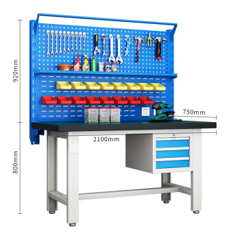 天旦重型工作台TD-T1092钳工台车间操作维修检验台2.1米吊三抽双挂板