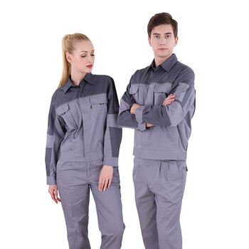 斯卡地尔夏季工作服套装 分体式长袖工装舒适高棉 CVC1401双灰 XL