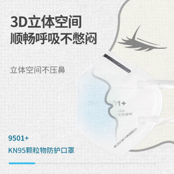 3M KN95口罩 9501+ 环保装50个/包耳戴式自吸过滤式防颗粒物呼吸器