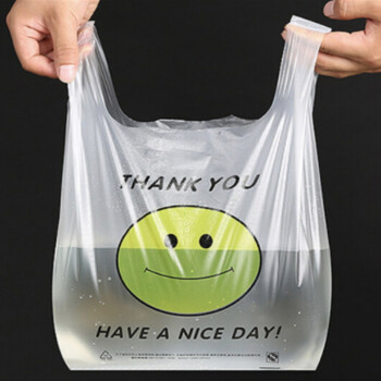 圣极光透明笑脸塑料袋32*50cm背心式外卖打包带G2573可定制300个