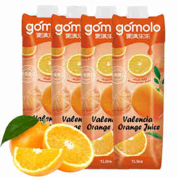 果满乐乐（gomolo）塞浦路斯进口 巴伦西亚橙汁大瓶装100%纯果汁 1升*4瓶