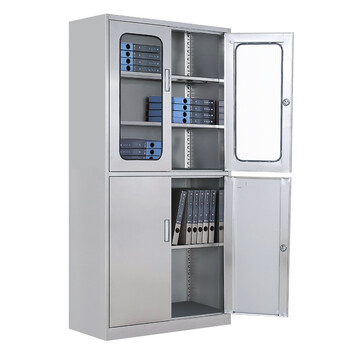 京顿JINGDUN 201不锈钢文件柜办公资料柜档案柜不锈钢财务凭证票据带锁玻璃储物柜 201等器