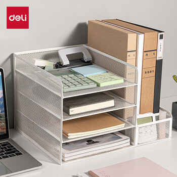 得力(deli)多功能4层金属组合式文件框/盘/栏 白色PB122