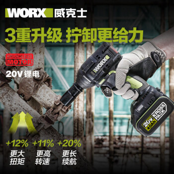 威克士（WORX）WU279锂电无刷冲击扳手大扭矩架子工汽修扳手五金工具套筒电动风炮 （20v/6.0ah一电一充）