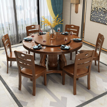 速年餐桌实木圆桌餐桌椅组合8人10人12人圆台带转盘18米2米大圆桌现代