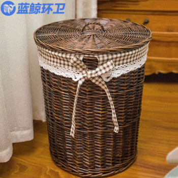 蓝鲸环卫 棕色小花布大号口42高52 藤编脏衣篓玩具衣物收纳框LJHW-9065