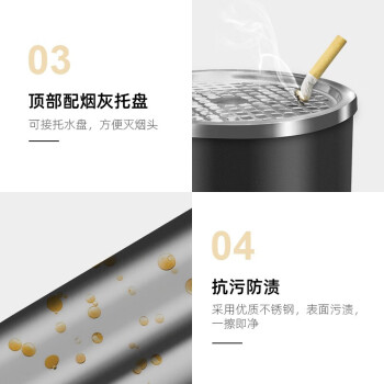 舒蔻（Supercloud）不锈钢烟灰缸酒店大堂垃圾桶立式宾馆带内桶走廊商场桶箱电梯口工业垃圾桶烟灰桶圆桶 烤漆黑烟灰桶