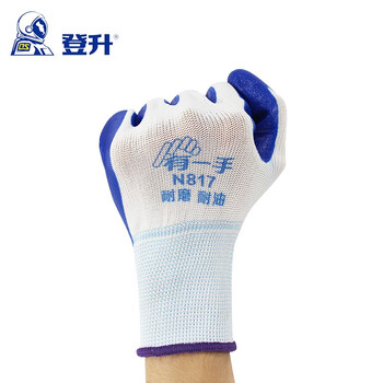 登升 N817劳保手套耐磨薄款透气丁腈晴浸胶防滑舒适 12双（一包） 均码