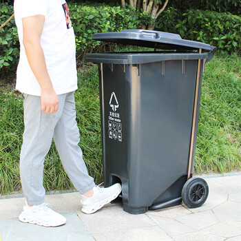 莫恩克 户外大号垃圾桶 分类垃圾桶 环卫垃圾桶 小区物业收纳桶可定制LOGO  带轮挂车垃圾桶 灰色240L脚踏款