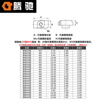 腾驰（CT)-119 欧标T型螺母滑块螺母 20/30/40/45型 碳钢镀锌国标船型滑块螺帽  国标40型-M4(5个)滑块
