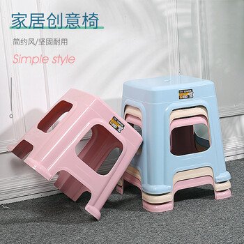 时通加厚塑料凳子小矮凳餐桌成人踩脚凳小板凳矮凳子小号北欧蓝（011）