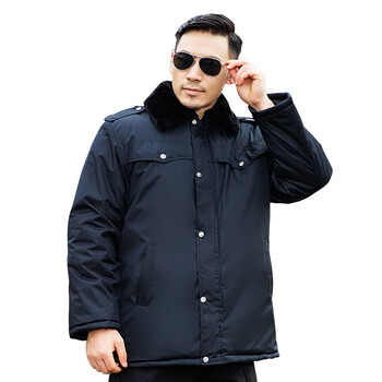 者也 短款保安大衣男加厚棉衣黑色棉袄女防寒棉服冬季执勤工作服劳保服 短款棉服 中码【175-180】