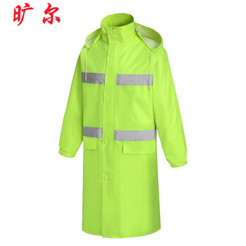 旷尔 连体风衣式雨披 加长版劳保雨衣 反光连帽雨具【荧光绿春亚纺风衣式 XXXL码】