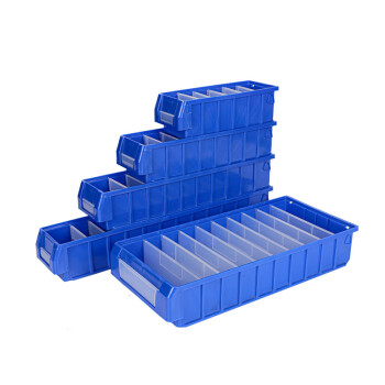 鸣固  分隔式零件盒物料盒五金分类螺丝盒电子元件工具储物盒 中号500*235*90mm（无隔板） 蓝色