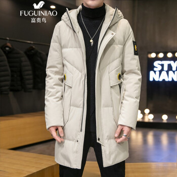 富贵鸟羽绒服男2021冬季纯色连帽保暖加厚白鸭绒羽绒服男士舒适时尚