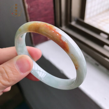 笑肖hqxi翡翠黄翡玉手镯好种水润飘黄色花款翡翠手镯子玉环天然翡翠