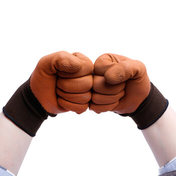 者也 加厚浸胶发泡手套 工地耐磨防滑胶皮劳保手套 咖棕色12双