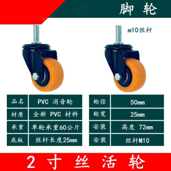 惠维 1.5寸2寸3寸4寸5寸PVC微音轮万向轮手推车刹车轮子定向工业脚轮 2寸丝杆轮