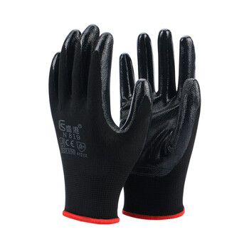 盛港 劳保手套 丁腈耐磨纱手套浸胶工作带胶修车工地 N819黑色（12付）