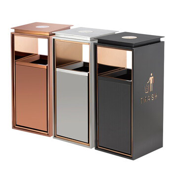 兰诗 酒店不锈钢垃圾桶商场果皮箱物业防指纹推拉垃圾筒DB6035 玫瑰金小号禁烟