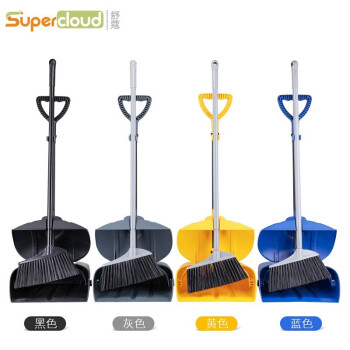 舒蔻(Supercloud) 防风梳齿型扫把簸箕套装扫地扫帚笤帚两件套 黑色