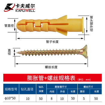 卡夫威尔 小黄鱼膨胀螺丝 自攻螺丝钉 膨胀管10mm 25PCS ES4177