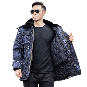 者也（ZYE）冬季中长款大衣棉服绿迷棉大衣挡风防雨保暖抗寒棉袄劳保工作棉服男 黑蟒纹棉服 190码