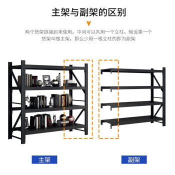 尚留鑫 货架仓储货架置物架加厚铁架展示架120*60*200cm黑色四层150kg/层