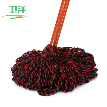 卫洋 WY-0711 拖把圆头木杆布面线拖布条酒店物业学校老式拖水墩布红色圆头拖把红线