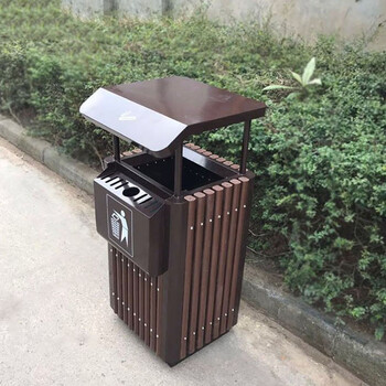 庄太太 深咖啡单 户外塑木垃圾桶单桶庭院物业果皮箱ZTT-9022