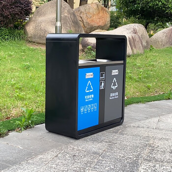 迪恩斯（DEANS）户外垃圾分类垃圾桶直投方桶大号两分类环卫垃圾箱市政室外公园小区广场商用果皮箱 镀锌板桶身+不锈钢投口