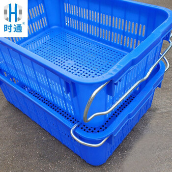 时通塑料周转筐长方形加厚水果大号蔬菜批发货框子带铁把手菜箩1号特厚620*420*300mm