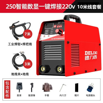 德力西电焊机250小型便携式单电压220V工业焊机全套接好加粗10米线【250智能数显一键焊接220