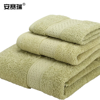 安赛瑞  毛巾礼盒套装 加厚清洁毛巾 毛巾浴巾方巾三件套 吸水毛巾 公司福利 含手提袋 柳叶绿 710874