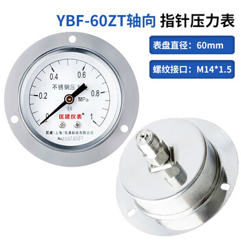 匡建仪表（CONJANT）YTN-60BFZ 不锈钢耐震压力表轴向无边 防腐蚀耐酸碱M14*1.5螺纹 0-1mpa 