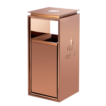 兰诗 酒店不锈钢垃圾桶商场果皮箱物业防指纹推拉垃圾筒DB6035 玫瑰金小号禁烟